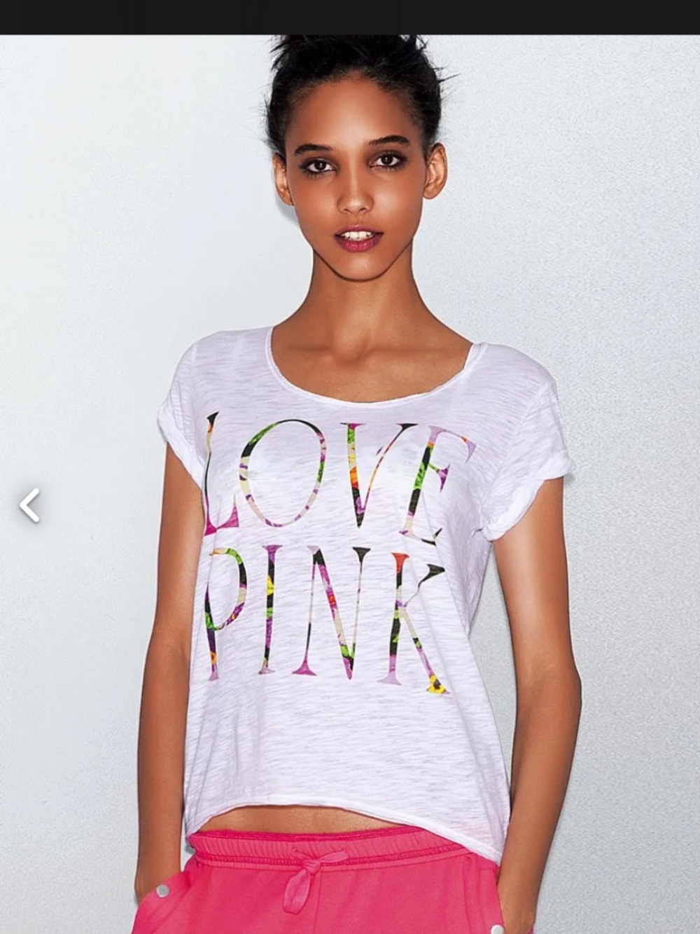 PINK Victoria's Secret White Tee with Floral 'LOVE PINK' Graphic